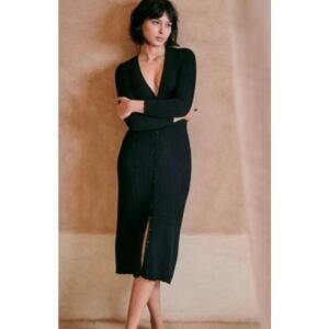Sézane Charlie black cable knit midi cardigan dress